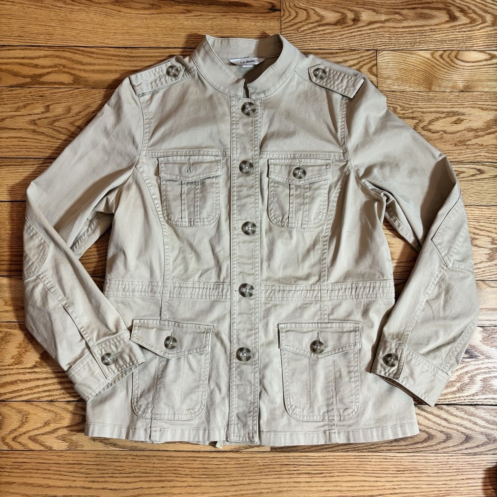 VTG L.L. Bean Field Jacket Utility Cargo Khaki Cargo Pockets Womens SZ M